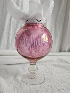Mother Vintage Rose Bowl Vase Flashed Cranberry Glass Footed Fluted Edge